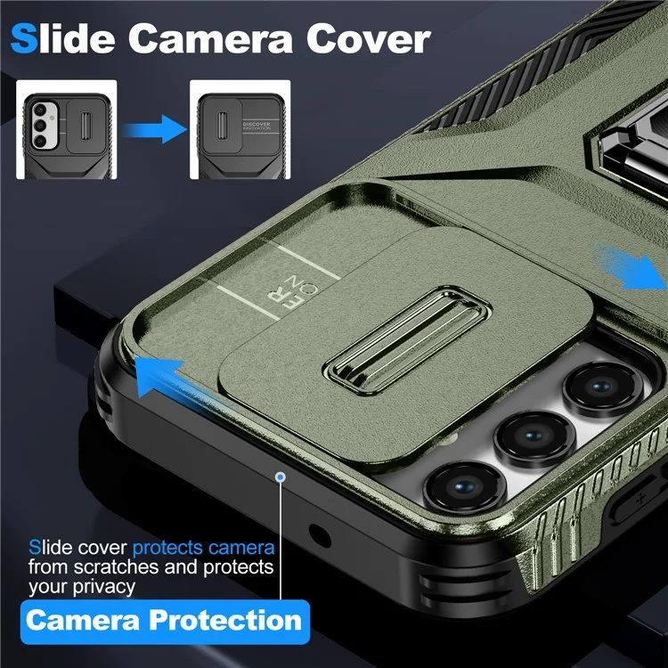 Per Samsung Galaxy A15 4G Phone Case PC TPU Dual Layer Shockproof Cover Slide Lens Protection - Verde