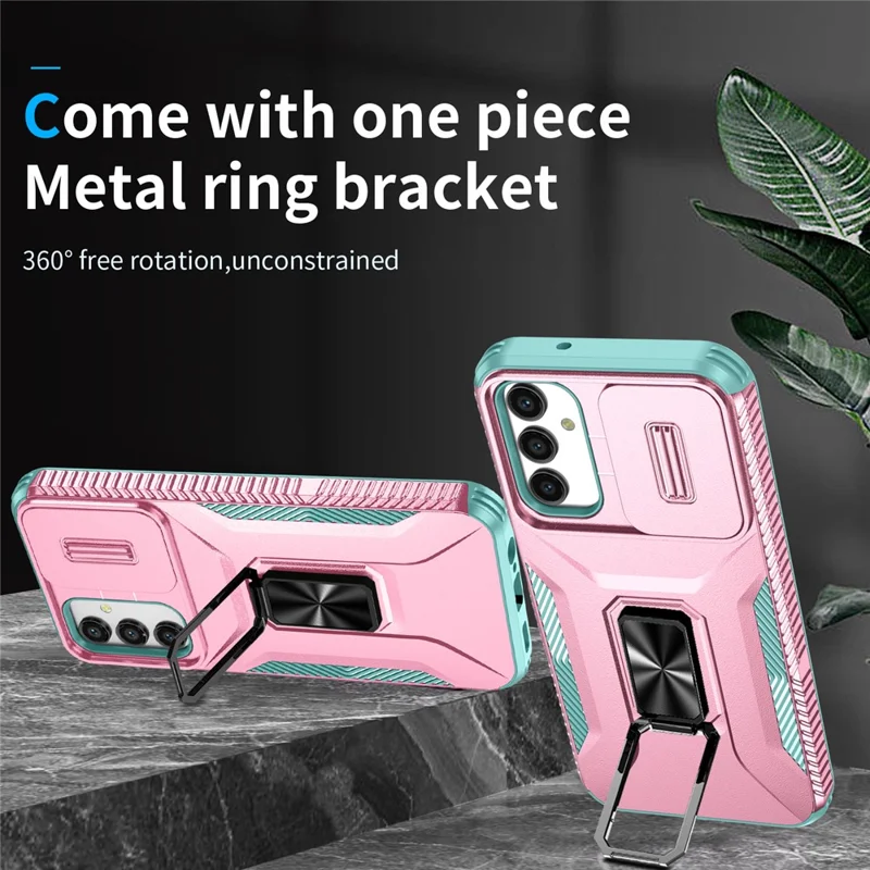 For Samsung Galaxy A15 4G Phone Case PC TPU Dual Layer Shockproof Cover Slide Lens Protection - Pink+Cyan