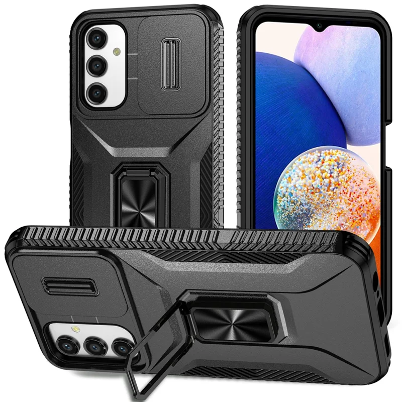 For Samsung Galaxy A15 4G Phone Case PC TPU Dual Layer Shockproof Cover Slide Lens Protection - Black