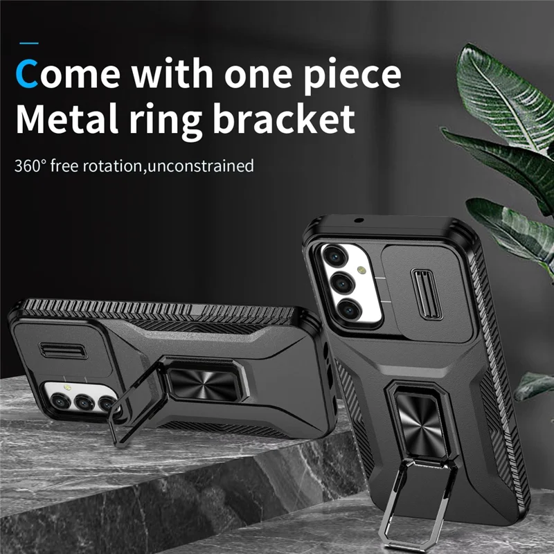 For Samsung Galaxy A15 4G Phone Case PC TPU Dual Layer Shockproof Cover Slide Lens Protection - Black