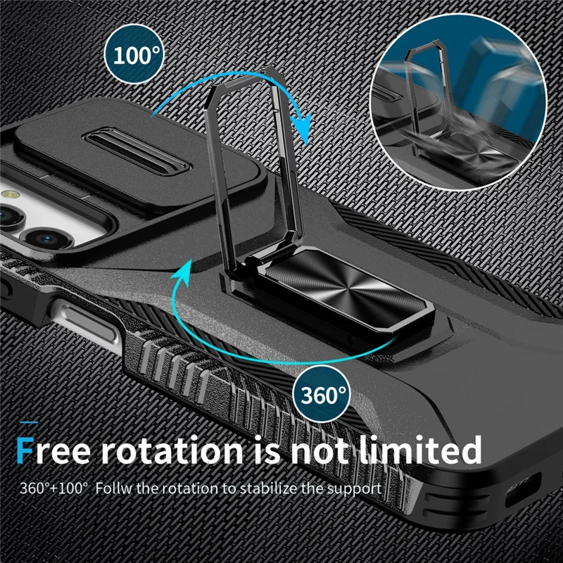 For Samsung Galaxy A15 4G Phone Case PC TPU Dual Layer Shockproof Cover Slide Lens Protection - Black