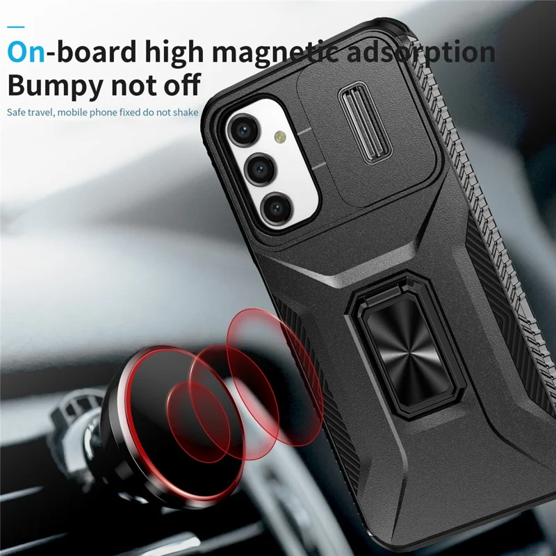 For Samsung Galaxy A15 4G Phone Case PC TPU Dual Layer Shockproof Cover Slide Lens Protection - Black