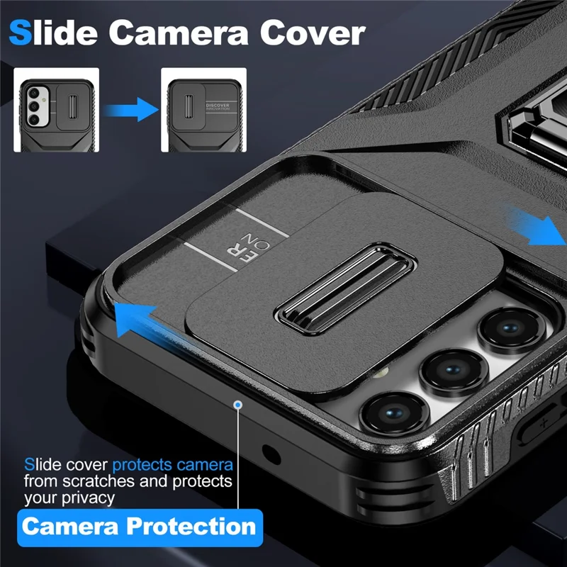 For Samsung Galaxy A15 4G Phone Case PC TPU Dual Layer Shockproof Cover Slide Lens Protection - Black