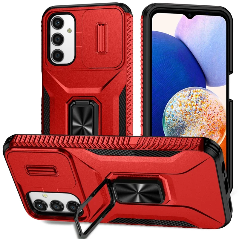 For Samsung Galaxy A15 4G Phone Case PC TPU Dual Layer Shockproof Cover Slide Lens Protection - Red