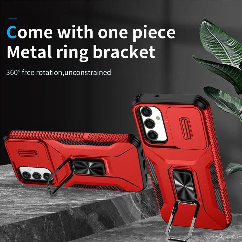 For Samsung Galaxy A15 4G Phone Case PC TPU Dual Layer Shockproof Cover Slide Lens Protection - Red