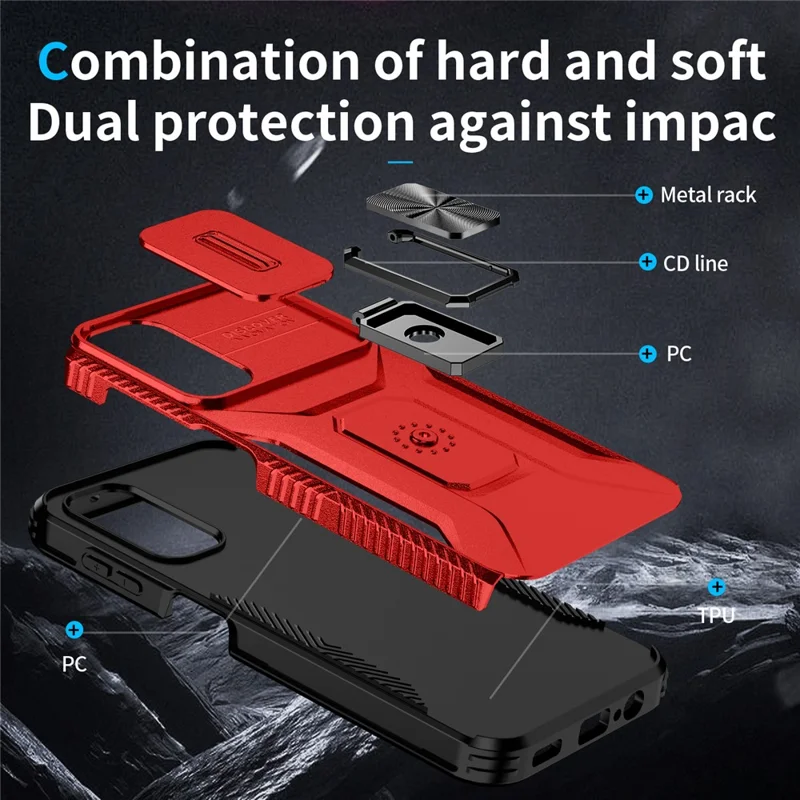 For Samsung Galaxy A15 4G Phone Case PC TPU Dual Layer Shockproof Cover Slide Lens Protection - Red