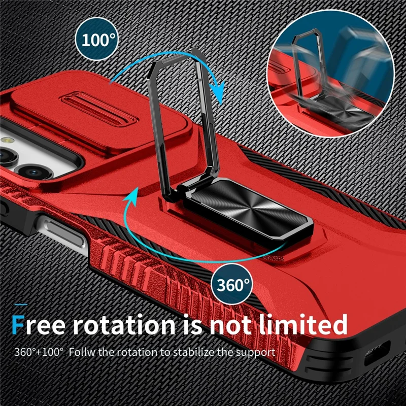 For Samsung Galaxy A15 4G Phone Case PC TPU Dual Layer Shockproof Cover Slide Lens Protection - Red