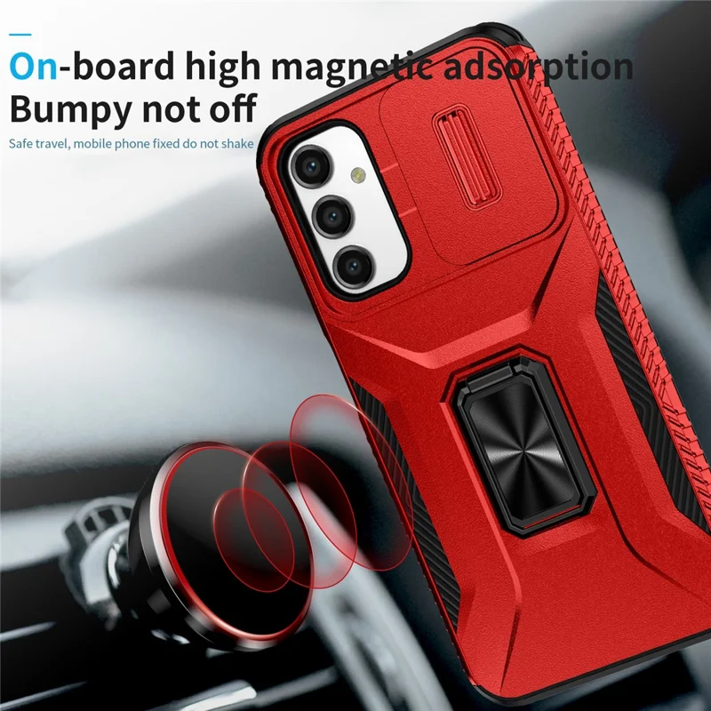 For Samsung Galaxy A15 4G Phone Case PC TPU Dual Layer Shockproof Cover Slide Lens Protection - Red