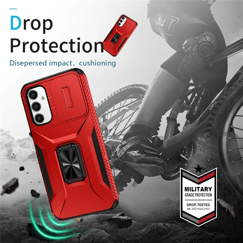 For Samsung Galaxy A15 4G Phone Case PC TPU Dual Layer Shockproof Cover Slide Lens Protection - Red