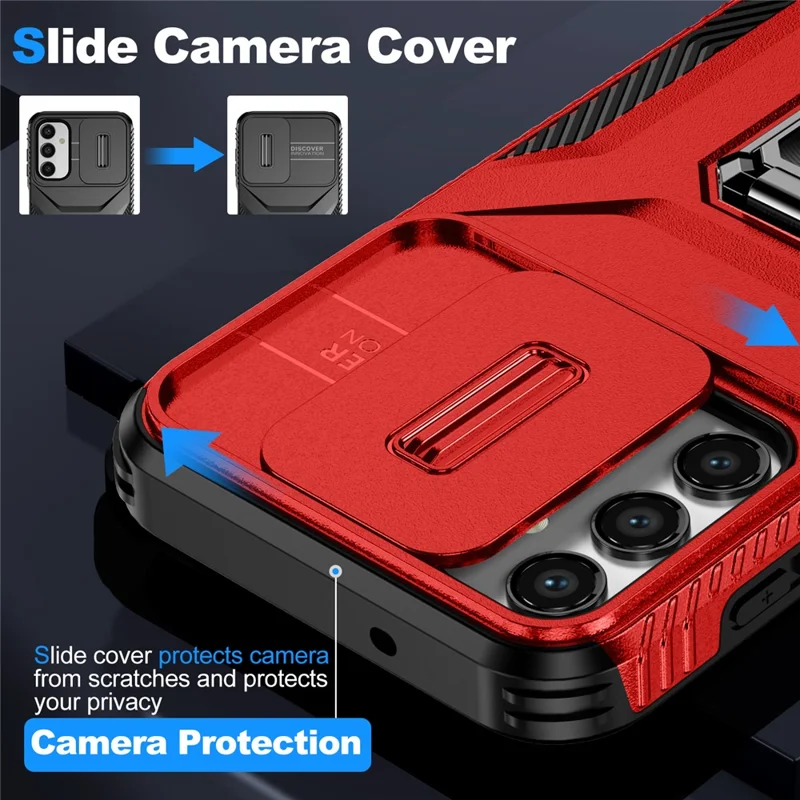 For Samsung Galaxy A15 4G Phone Case PC TPU Dual Layer Shockproof Cover Slide Lens Protection - Red