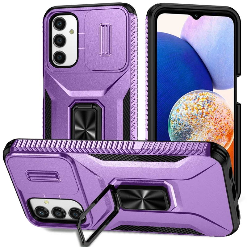For Samsung Galaxy A15 4G Phone Case PC TPU Dual Layer Shockproof Cover Slide Lens Protection - Purple