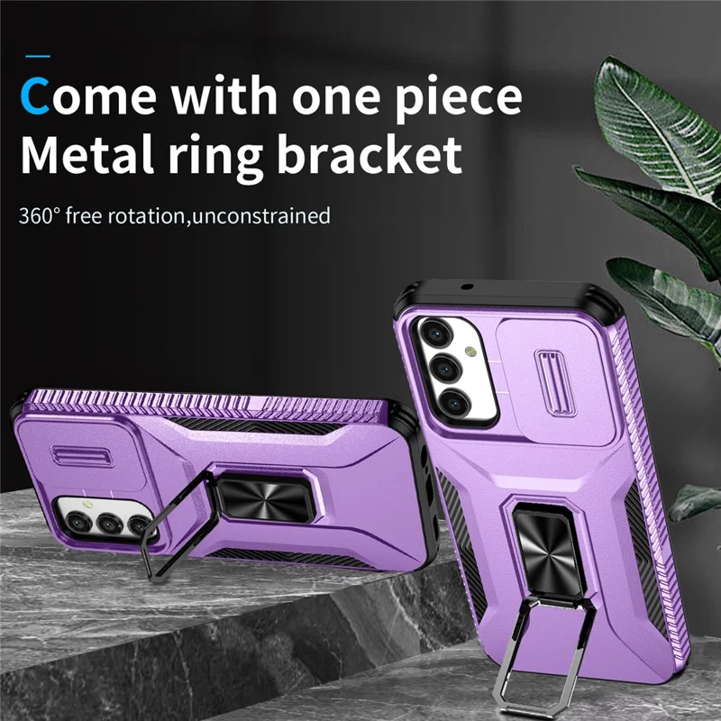 For Samsung Galaxy A15 4G Phone Case PC TPU Dual Layer Shockproof Cover Slide Lens Protection - Purple