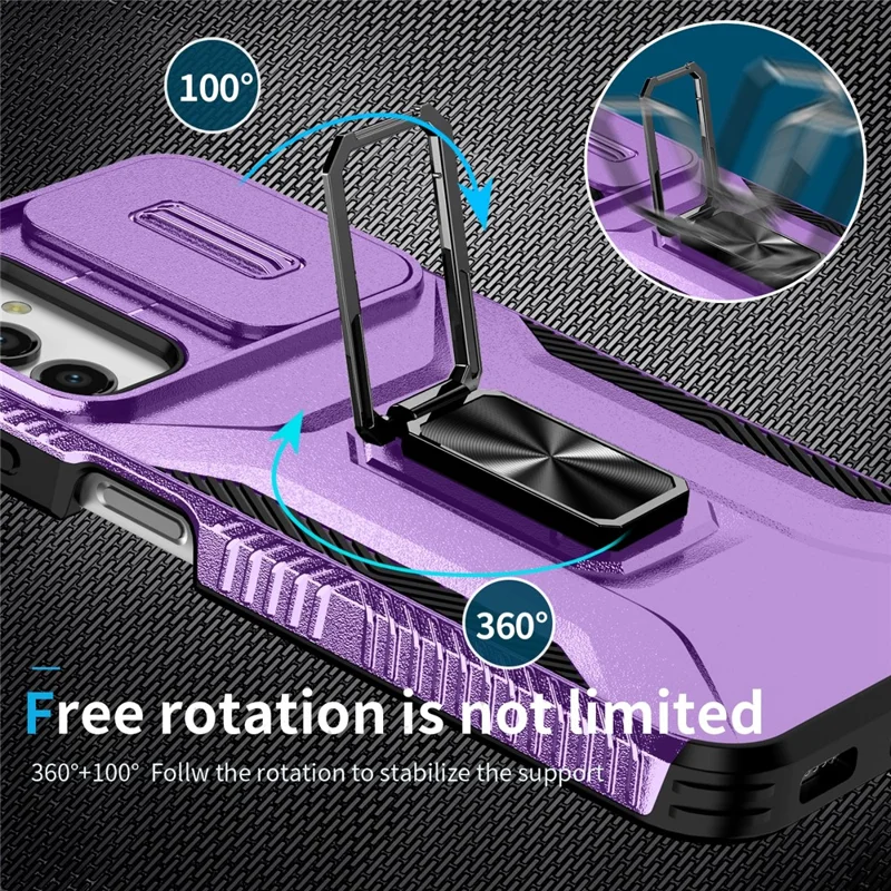 For Samsung Galaxy A15 4G Phone Case PC TPU Dual Layer Shockproof Cover Slide Lens Protection - Purple