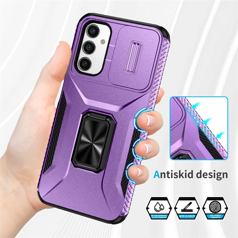 For Samsung Galaxy A15 4G Phone Case PC TPU Dual Layer Shockproof Cover Slide Lens Protection - Purple