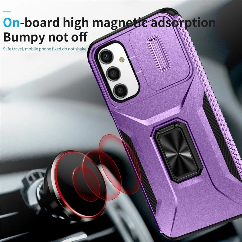 For Samsung Galaxy A15 4G Phone Case PC TPU Dual Layer Shockproof Cover Slide Lens Protection - Purple