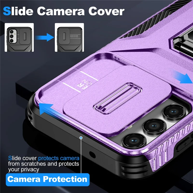 For Samsung Galaxy A15 4G Phone Case PC TPU Dual Layer Shockproof Cover Slide Lens Protection - Purple