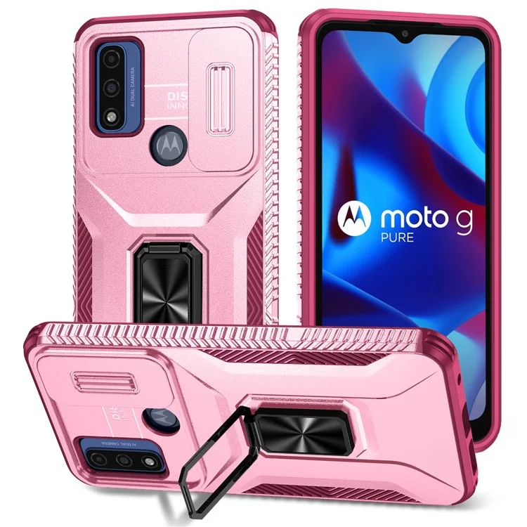 Para Motorola G Pure / G Play (2023) 4G / G Power (2022) Capa de telefone Proteção da câmera Capa à prova de choque - Rosa+Rosa