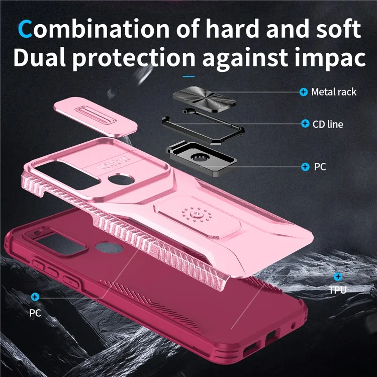 Para Motorola G Pure / G Play (2023) 4G / G Power (2022) Capa de telefone Proteção da câmera Capa à prova de choque - Rosa+Rosa