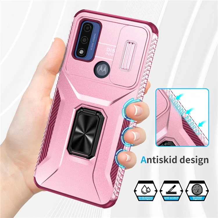 Para Motorola G Pure / G Play (2023) 4G / G Power (2022) Capa de telefone Proteção da câmera Capa à prova de choque - Rosa+Rosa