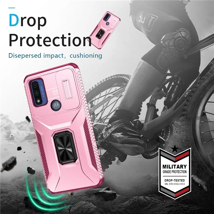 Para Motorola G Pure / G Play (2023) 4G / G Power (2022) Capa de telefone Proteção da câmera Capa à prova de choque - Rosa+Rosa