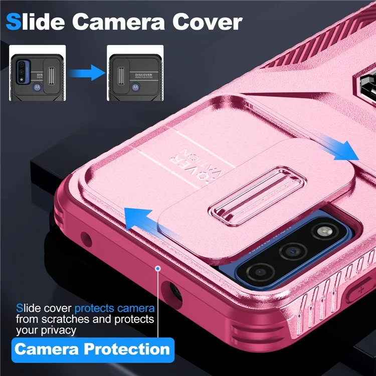 Para Motorola G Pure / G Play (2023) 4G / G Power (2022) Capa de telefone Proteção da câmera Capa à prova de choque - Rosa+Rosa