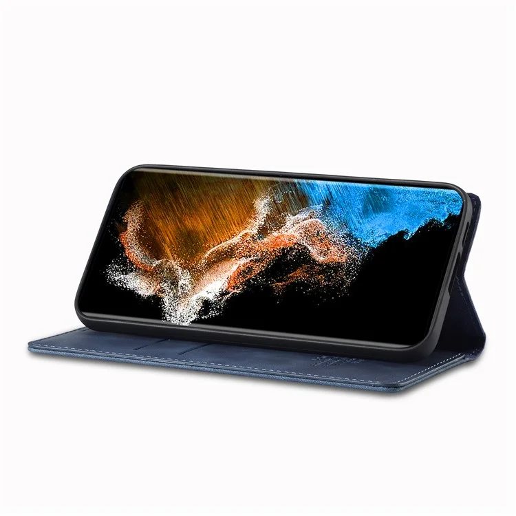 LC.IMEEKE For Samsung Galaxy S24 Case Microfiber Leather Folio Stand View Phone Cover - Blue