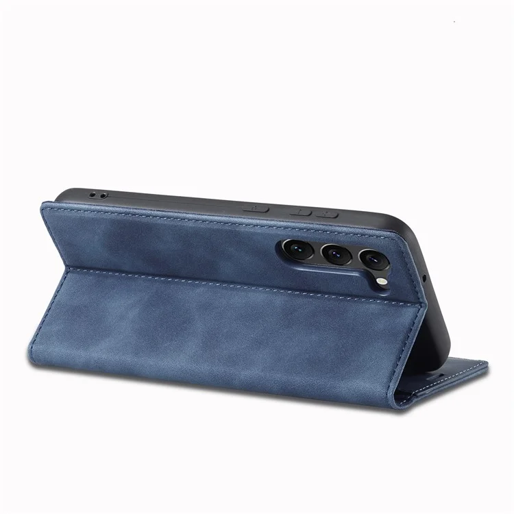 LC.IMEEKE For Samsung Galaxy S24 Case Microfiber Leather Folio Stand View Phone Cover - Blue