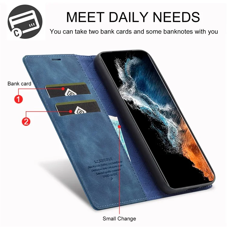 LC.IMEEKE For Samsung Galaxy S24 Case Microfiber Leather Folio Stand View Phone Cover - Blue