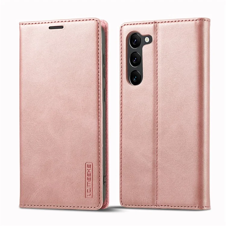 LC.IMEEKE For Samsung Galaxy S24+ Microfiber Leather Case Wallet Phone Cover Viewing Stand - Rose Gold