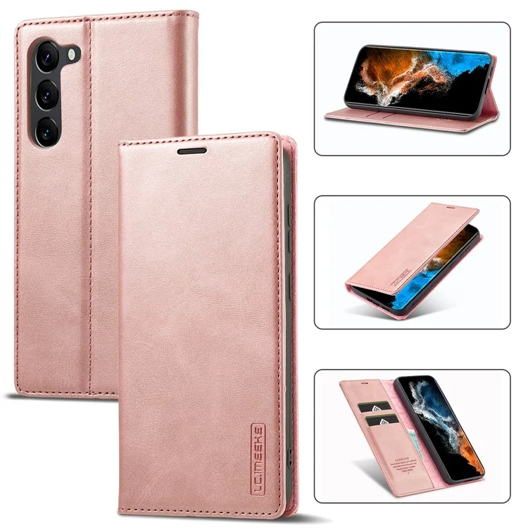 LC.IMEEKE For Samsung Galaxy S24+ Microfiber Leather Case Wallet Phone Cover Viewing Stand - Rose Gold