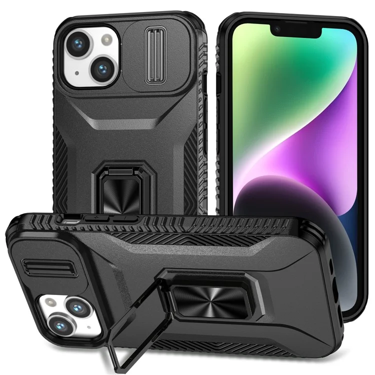 Funda para iPhone 13 / 14 Slide Lens Protection Phone Cover Support Car Magnetic Mount - Negro