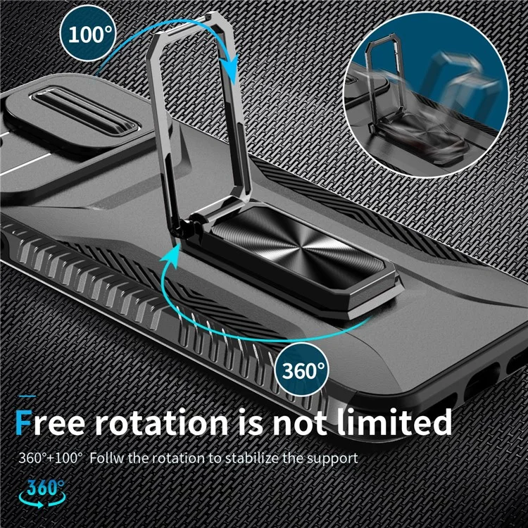For iPhone 7 Plus / 8 Plus Case Hybrid TPU PC Phone Cover Rotating Kickstand Slide Camera Cover - Black