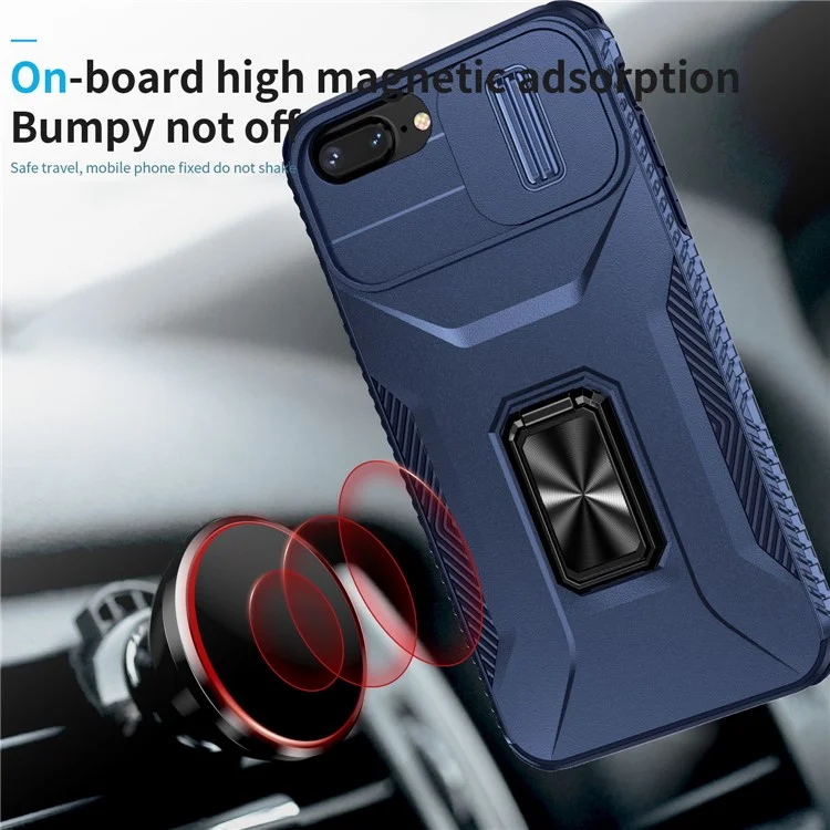 For iPhone 7 Plus / 8 Plus Case Hybrid TPU PC Phone Cover Rotating Kickstand Slide Camera Cover - Blue