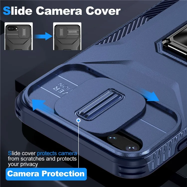 For iPhone 7 Plus / 8 Plus Case Hybrid TPU PC Phone Cover Rotating Kickstand Slide Camera Cover - Blue