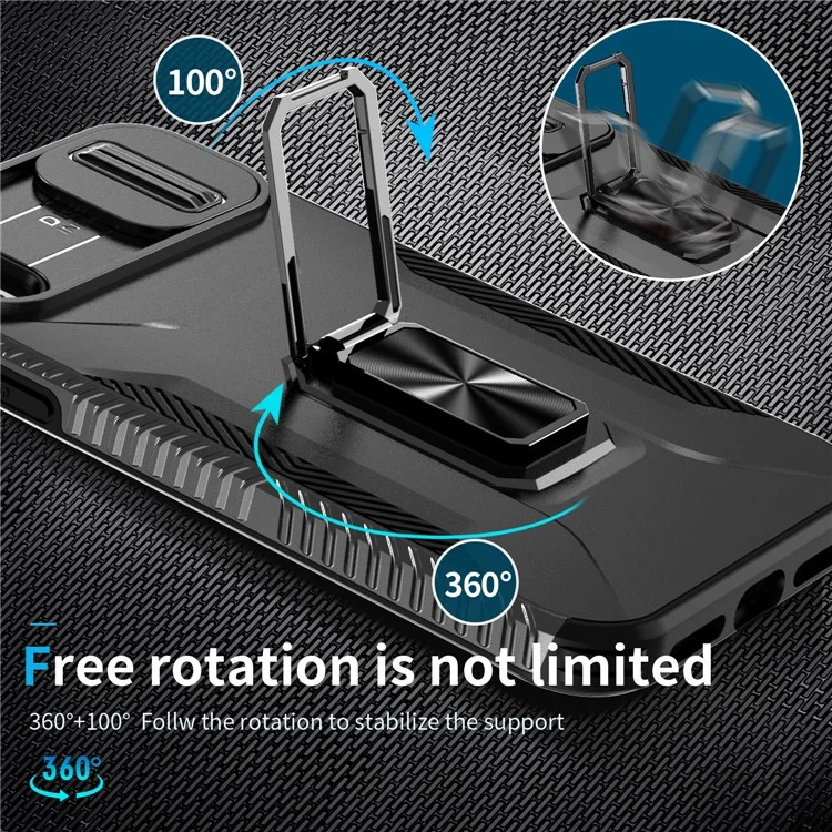 For iPhone X / XS Case with Camera Cover Slider, PC+TPU Armour Phone Shell - Black