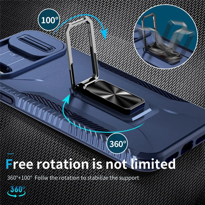 For iPhone X / XS Case with Camera Cover Slider, PC+TPU Armour Phone Shell - Blue