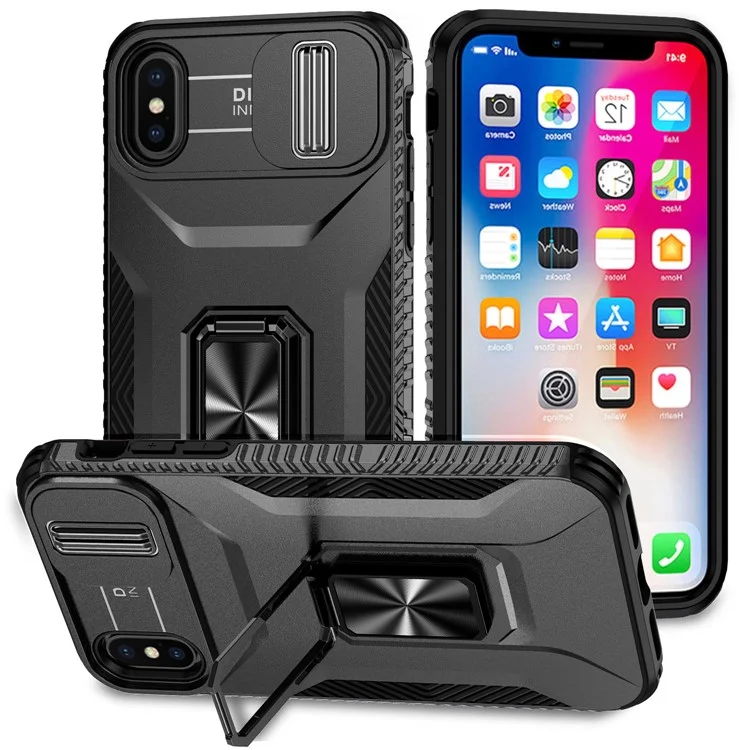 Per Iphone XS Max Case Con Protezione Telefonica Resistente All'impatto Sul Copricapo Della Fotocamera - Nero