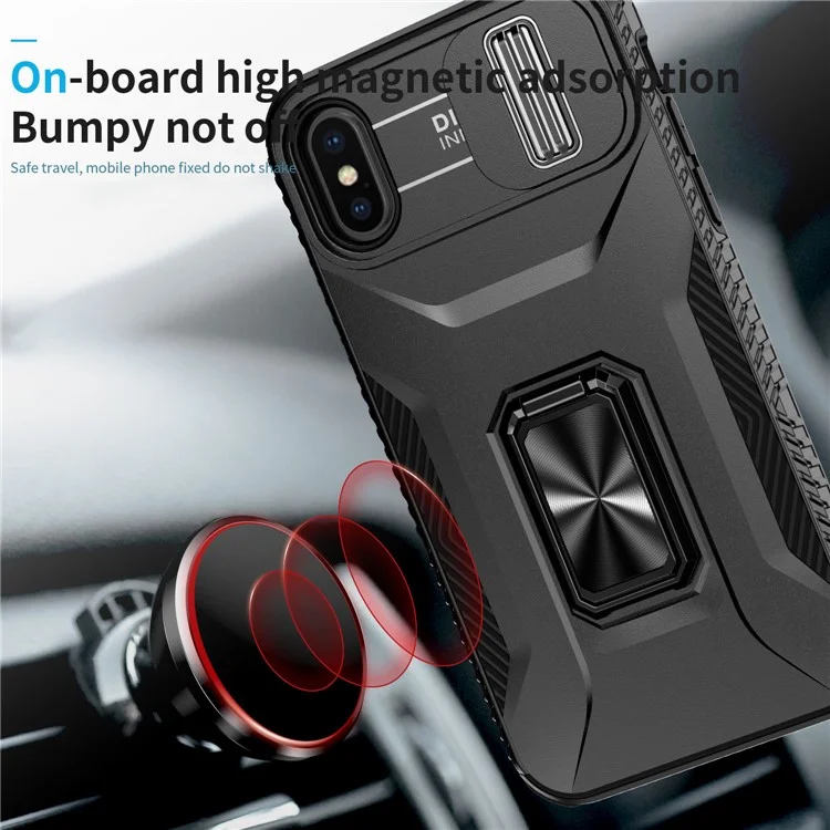 For iPhone XS Max Case with Camera Cover Kickstand Impact-Resistant Phone Protector - Black