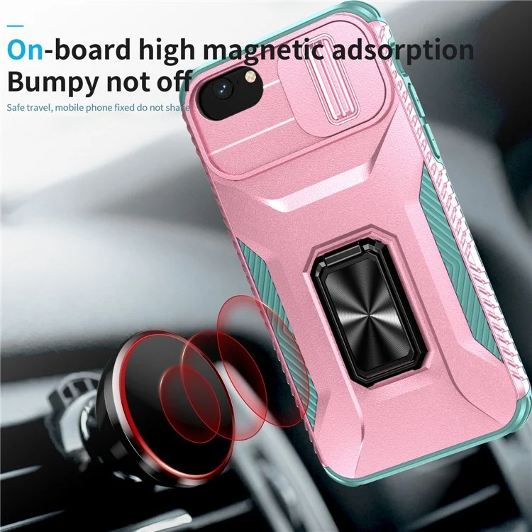 For iPhone 7 4.7 inch / 8 4.7 inch / SE (2020) / SE (2022) Case Anti-dust PC+TPU Cover with Slide Lens Lid - Pink+Cyan