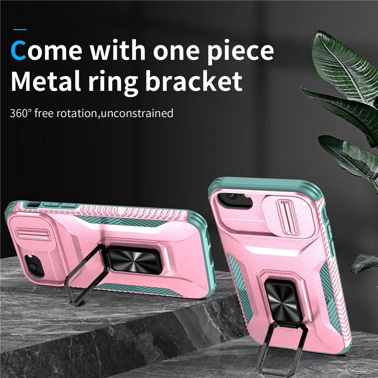 For iPhone 7 4.7 inch / 8 4.7 inch / SE (2020) / SE (2022) Case Anti-dust PC+TPU Cover with Slide Lens Lid - Pink+Cyan