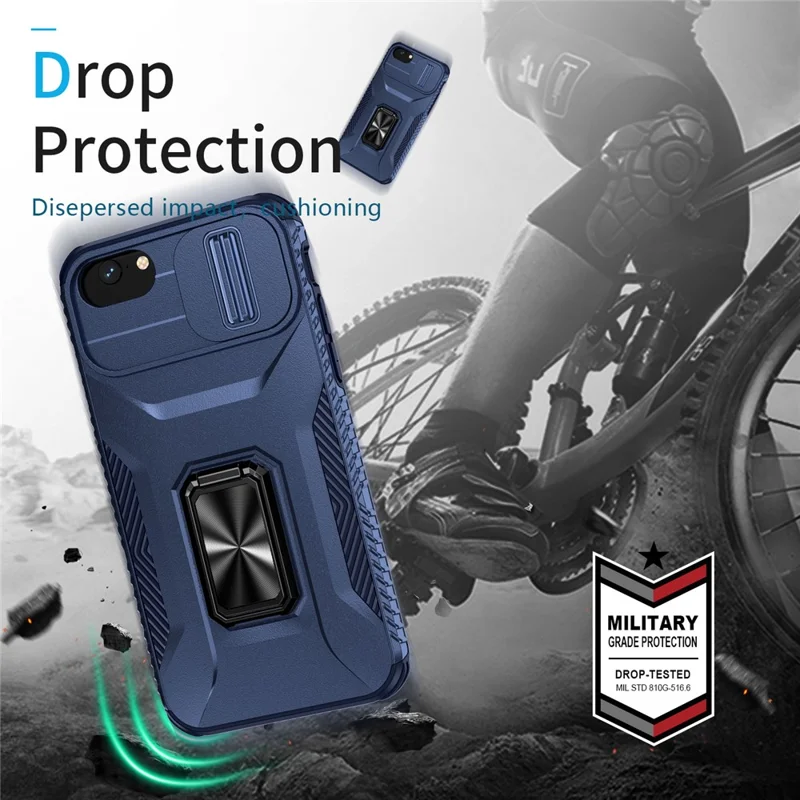 Para iPhone 7 4,7 pulgadas / 8 4,7 pulgadas / SE (2020) / SE (2022) Funda Antipolvo Cubierta PC+TPU con Tapa Deslizante para Lente - Azul