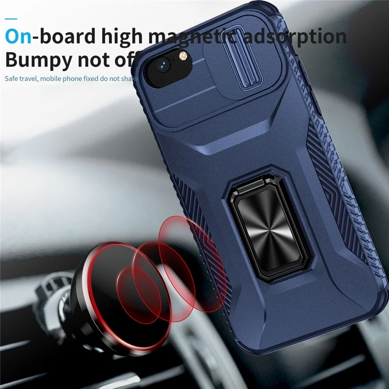 Para iPhone 7 4,7 pulgadas / 8 4,7 pulgadas / SE (2020) / SE (2022) Funda Antipolvo Cubierta PC+TPU con Tapa Deslizante para Lente - Azul