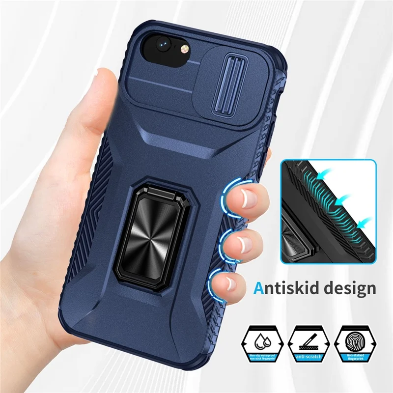 Para iPhone 7 4,7 pulgadas / 8 4,7 pulgadas / SE (2020) / SE (2022) Funda Antipolvo Cubierta PC+TPU con Tapa Deslizante para Lente - Azul