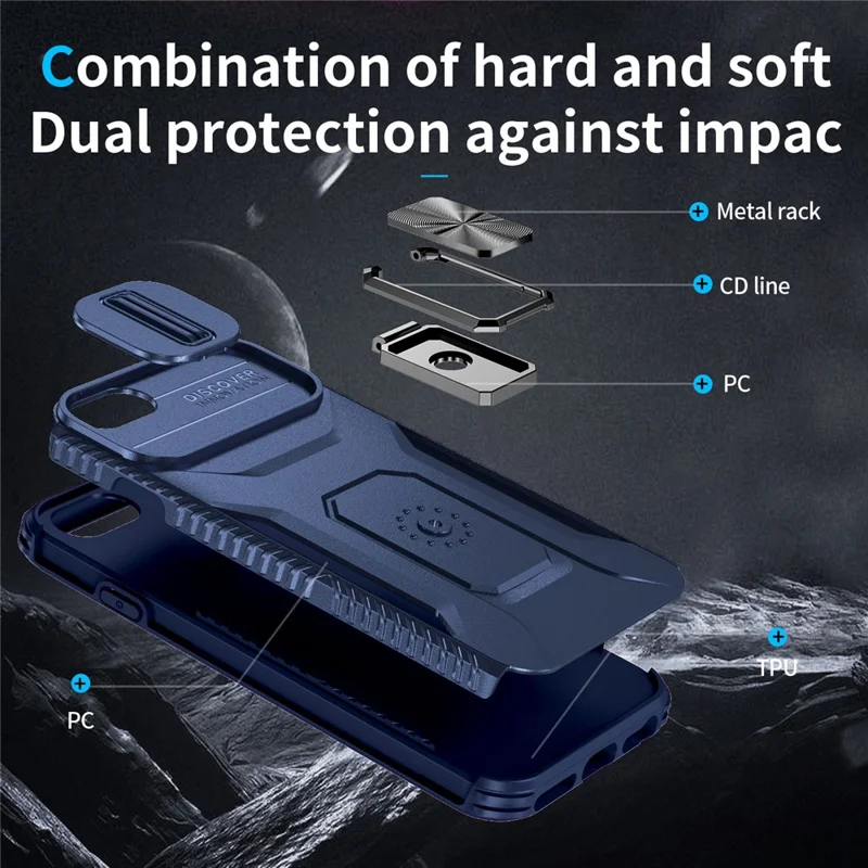 Para iPhone 7 4,7 pulgadas / 8 4,7 pulgadas / SE (2020) / SE (2022) Funda Antipolvo Cubierta PC+TPU con Tapa Deslizante para Lente - Azul