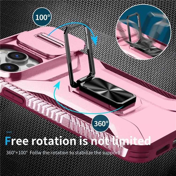 Para o iPhone 14 Pro Max Capa Deslizante da Lente Tampa Slim-Fit PC+TPU Capa de Telefone Inteligente com Suporte - Rosa+Rosa