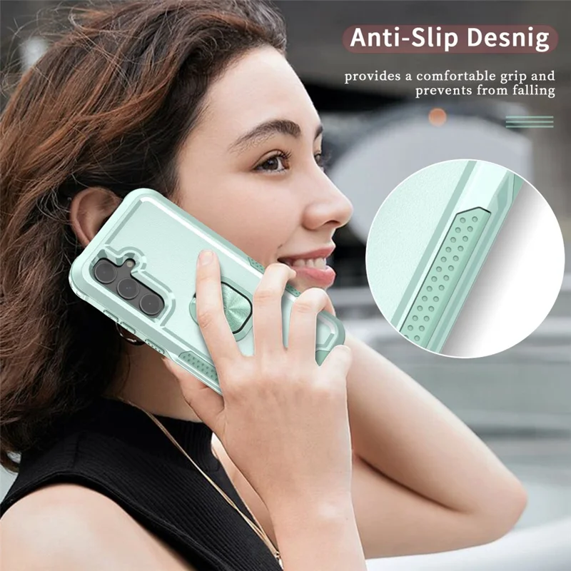 Для чехла для сотового телефона Samsung Galaxy S24 PC+Silicone Rotary Ring Kickstand Back Cover - Зеленый
