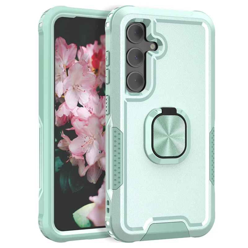 Для чехла для сотового телефона Samsung Galaxy S24 PC+Silicone Rotary Ring Kickstand Back Cover - Зеленый