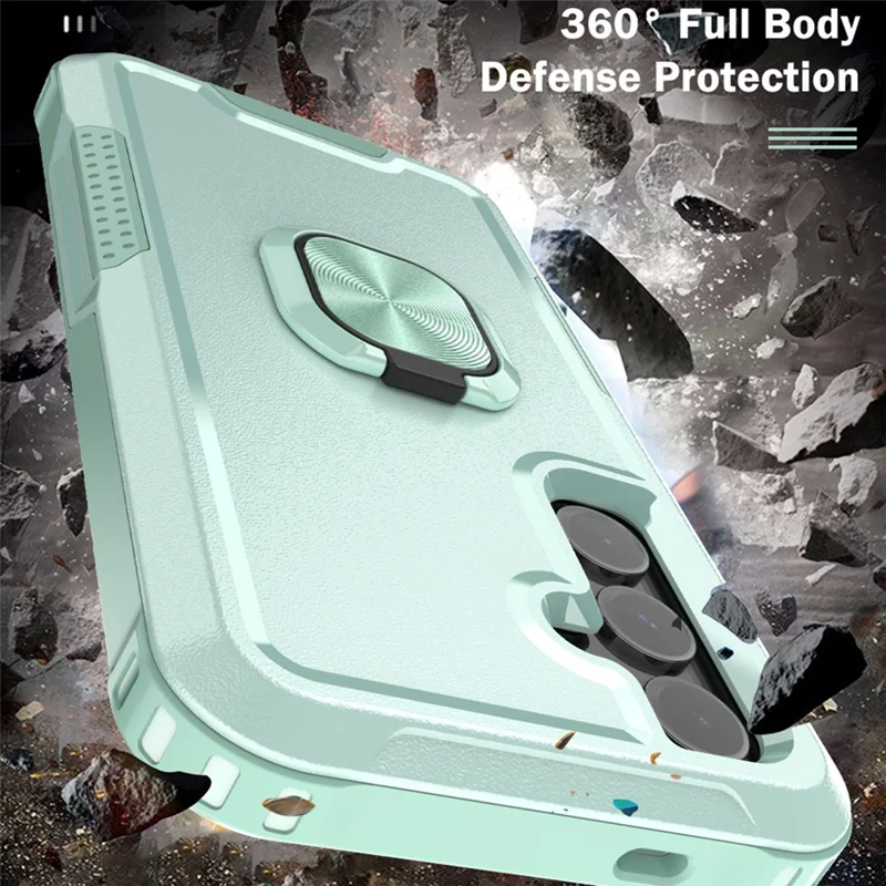 Для чехла для сотового телефона Samsung Galaxy S24 PC+Silicone Rotary Ring Kickstand Back Cover - Зеленый