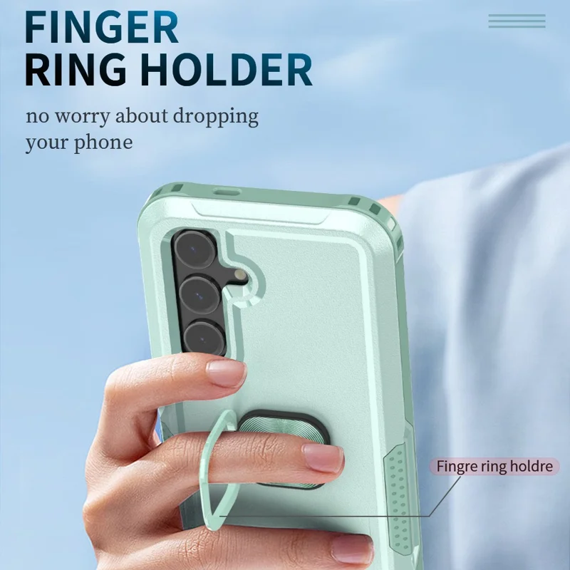 Для чехла для сотового телефона Samsung Galaxy S24 PC+Silicone Rotary Ring Kickstand Back Cover - Зеленый