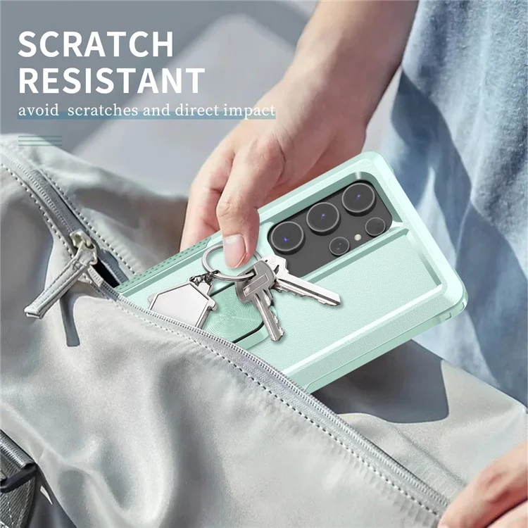 Für Samsung Galaxy S24 Ultra Case Stoßfest PC+Silikon Handyhülle mit Drehring Ständer - Grün